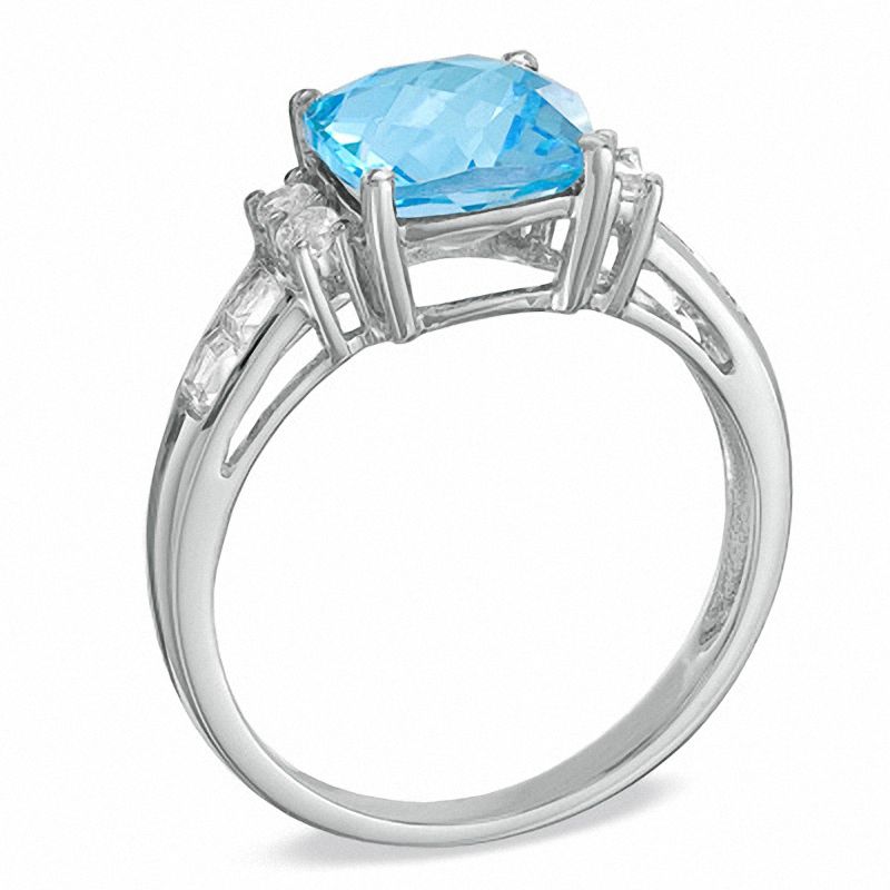 Main Image 2 of Cushion-Cut Blue and White Topaz Ring in 10K White Gold