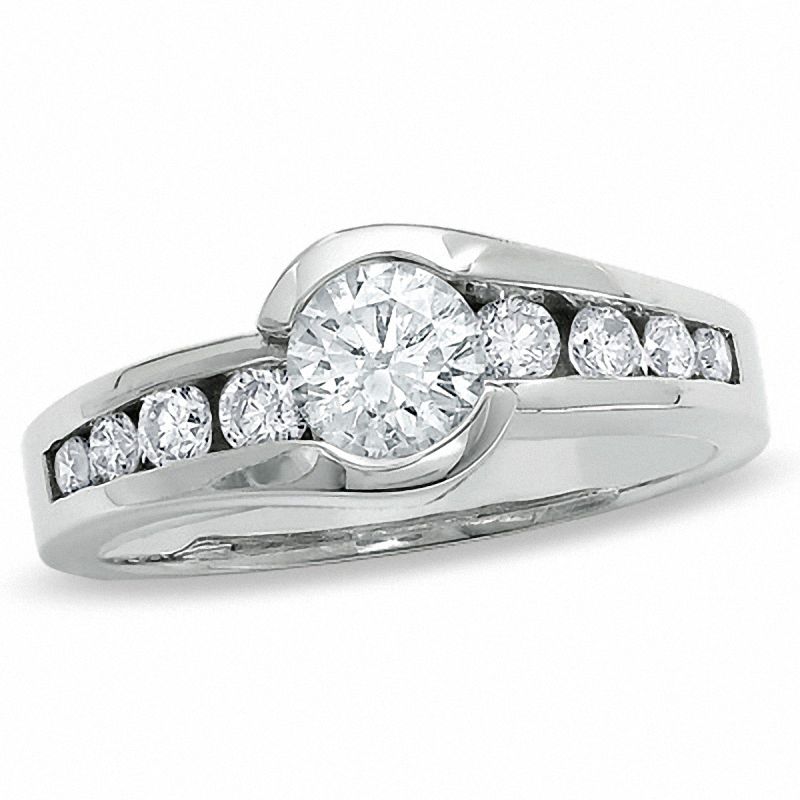 Main Image 1 of 1.00 CT. T.W. Diamond Bezel Set Engagement Ring in 14K White Gold