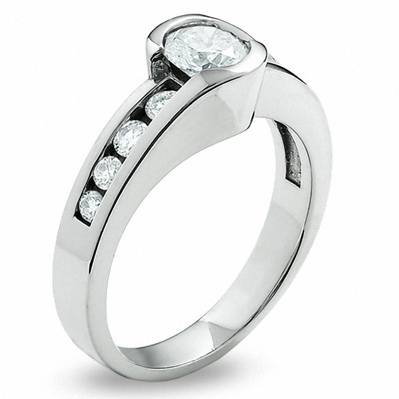 Main Image 2 of 1.00 CT. T.W. Diamond Bezel Set Engagement Ring in 14K White Gold