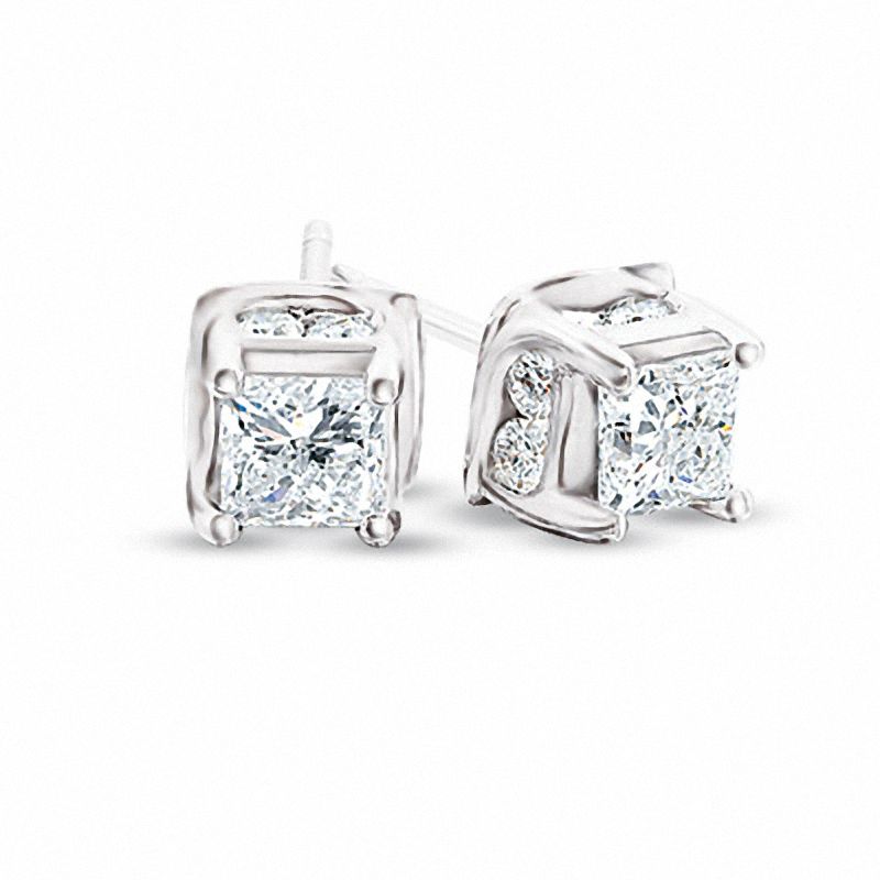 1.00 CT. T.W. Princess-Cut Diamond Solitaire Twist Stud Earrings in 14K White Gold