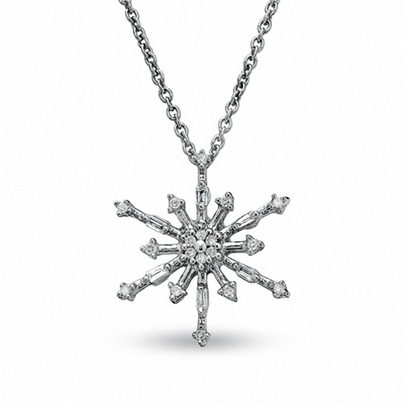 Main Image 1 of 0.10 CT. T.W. Diamond Snowflake Pendant in 10K White Gold