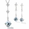 Thumbnail Image 1 of Cushion-Cut Aquamarine and White Topaz Kite-Shaped Pendant and Earring Set in 10K White Gold with Diamond Accents