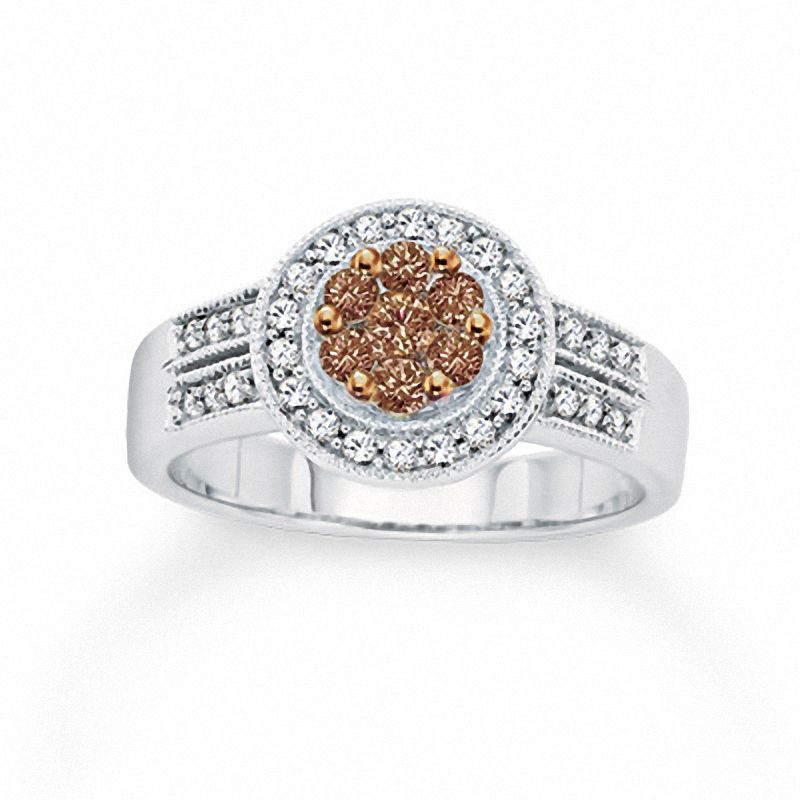 Main Image 1 of 0.60 CT. T.W. Champagne and White Diamond Love Ring in 14K White Gold