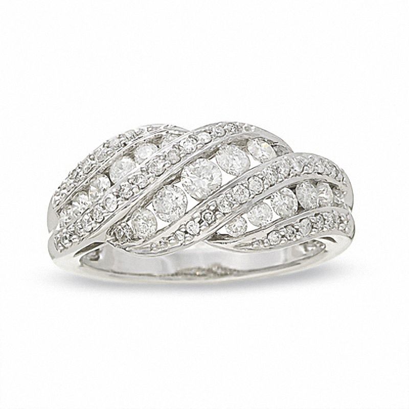 1.00 CT. T.W. Diamond Three Row Swirl Band in 14K White Gold