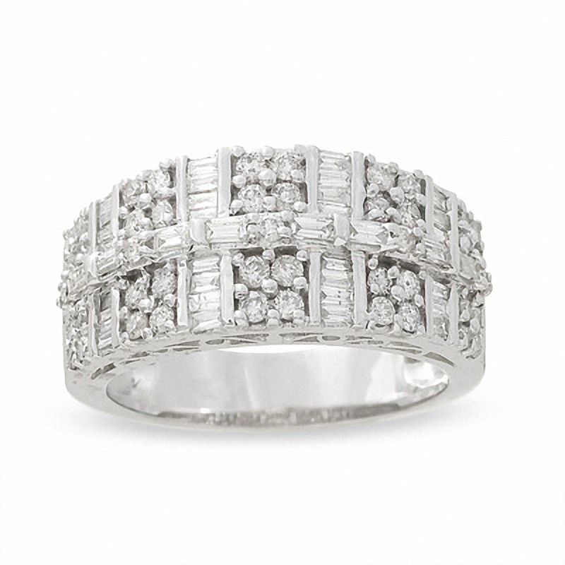 Main Image 1 of 1.00 CT. T.W. Diamond Double Row Clover Ring in 14K White Gold