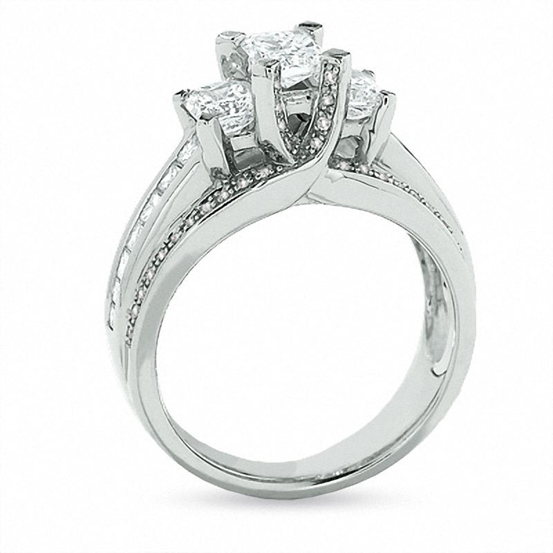 Main Image 2 of 1.75 CT. T.W. Certified Radiant Cut Diamond Three Stone Ring in 14K White Gold