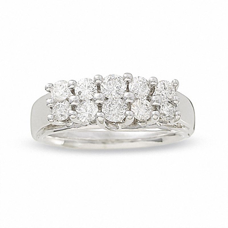 Main Image 1 of 1.00 CT. T.W. Diamond Double Row Ring in 14K White Gold