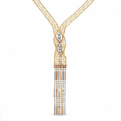 14K Tri-Tone Gold Bead Mini Hula Girl Necklace - 17"
