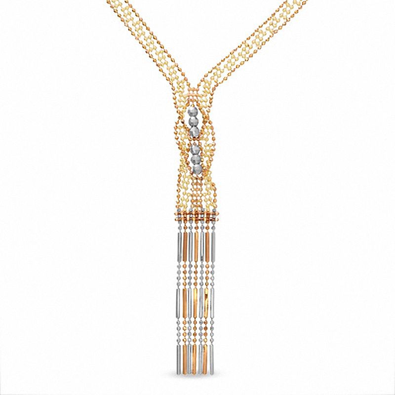 14K Tri-Tone Gold Bead Mini Hula Girl Necklace - 17"|Peoples Jewellers