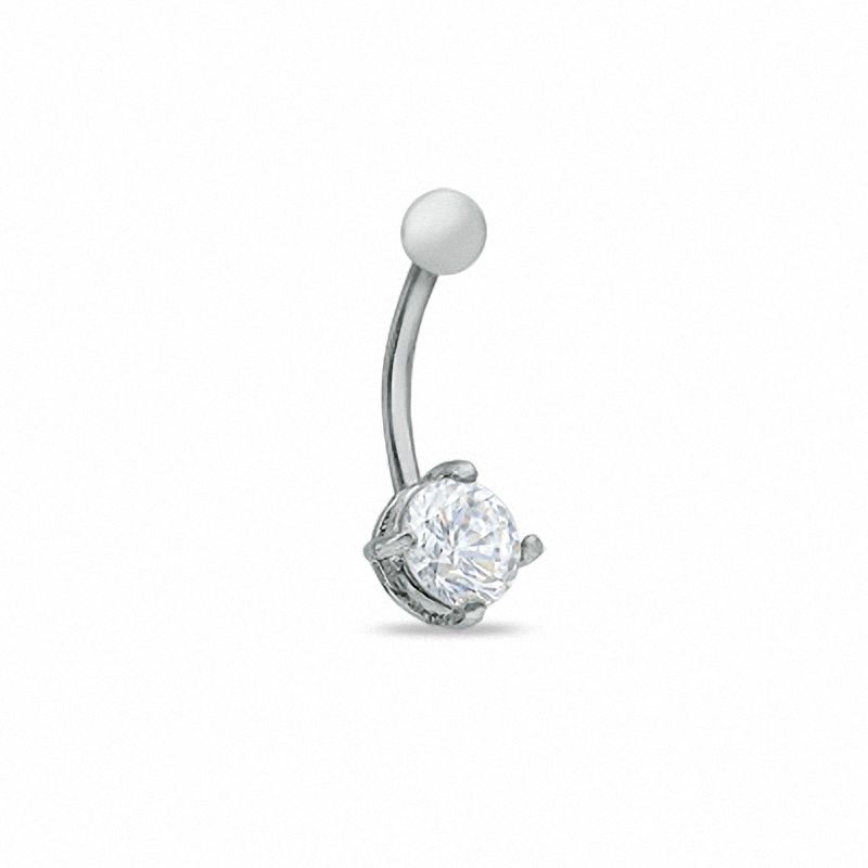 016 Gauge Belly Button Ring with Cubic Zirconia in Stainless Steel - 3/8"