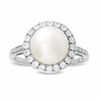 Freshwater Cultured Pearl and Lab-Created White Sapphire Ring with Diamond Accents in 10K White Gold