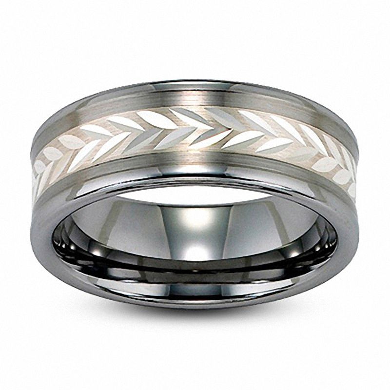 Triton 8.0mm Comfort Fit Tungsten and Sterling Silver Wedding Band