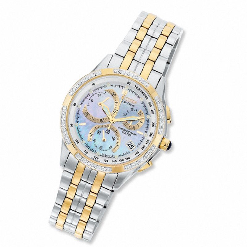 Ladies' Citizen Eco-Drive® Calibre Two-Tone Chronograph Watch with Diamond Bezel (Model: FB1024-51D)|Peoples Jewellers