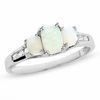 Thumbnail Image 0 of Emerald-Cut Opal Three-Stone Ring in 14K White Gold with White Topaz Accents