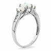 Emerald-Cut Opal Three-Stone Ring in 14K White Gold with White Topaz Accents