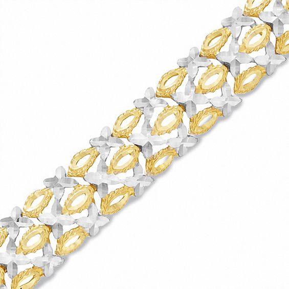 14K Two-Tone Gold "X" and "O" Bracelet