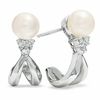 Thumbnail Image 0 of Akoya Cultured Pearl and Diamond Drop Earrings in 14K White Gold