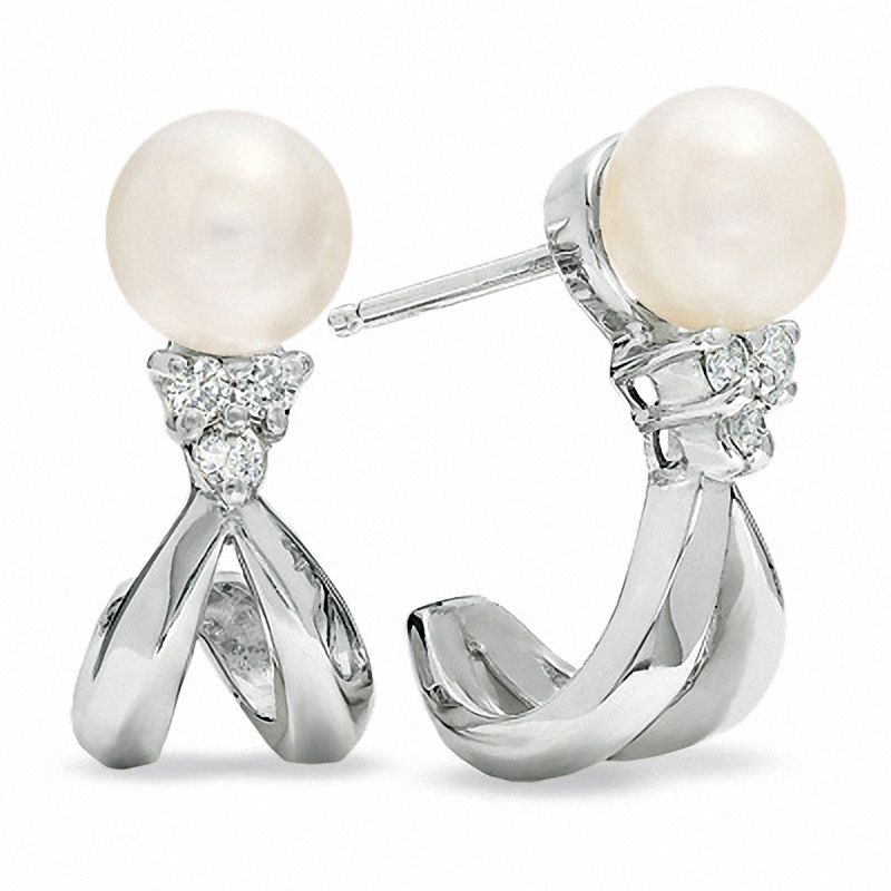 Akoya Cultured Pearl and Diamond Drop Earrings in 14K White Gold