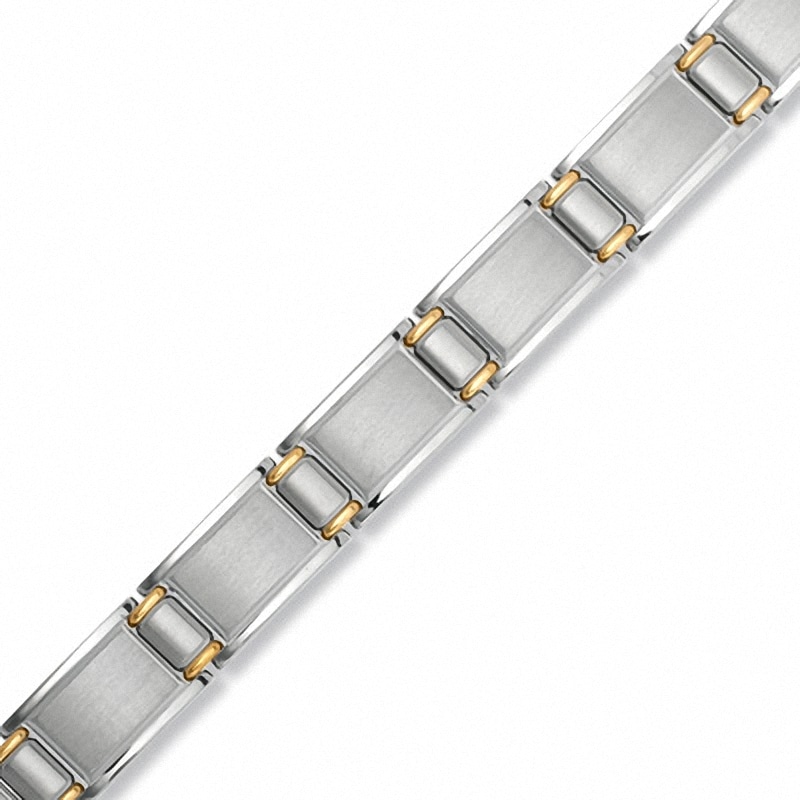 Men's Block Bracelet in Stainless Steel and 14K Gold - 8.5"|Peoples Jewellers