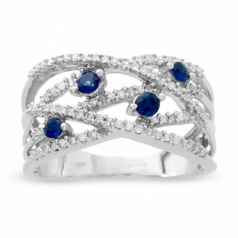Blue Sapphire and 0.18 CT. T.W. Diamond Orbit Band in 10K White Gold