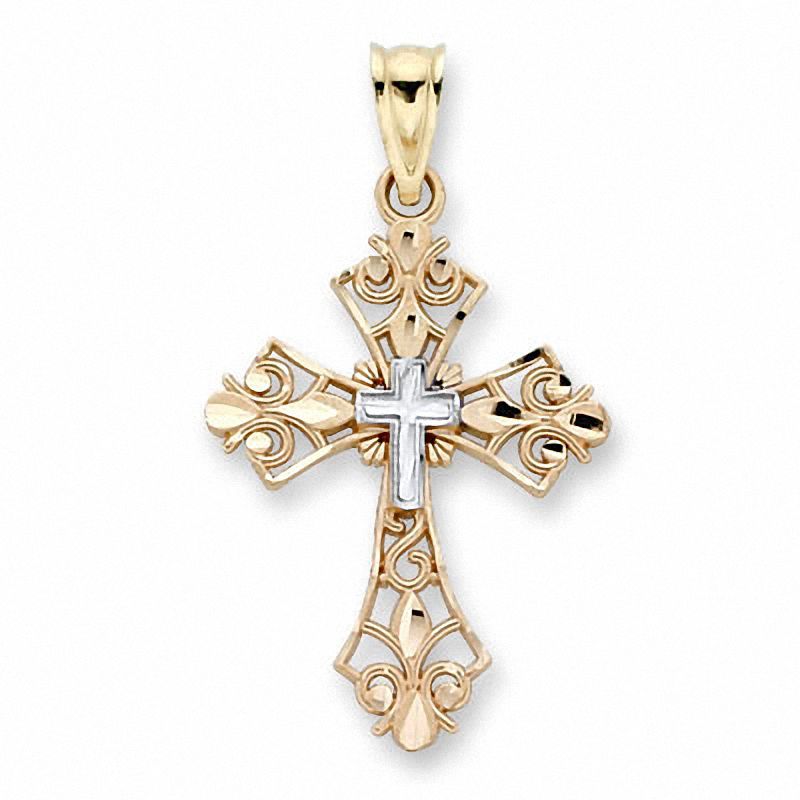 Two-Tone 14K Gold Diamond-Cut Cross Charm|Peoples Jewellers
