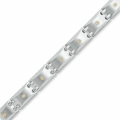 Men's 0.23 CT. T.W. Diamond Bracelet in Stainless Steel and 14K Gold - 8.5"