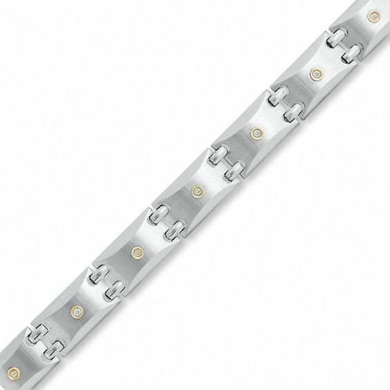 Men's 0.23 CT. T.W. Diamond Bracelet in Stainless Steel and 14K Gold - 8.5"