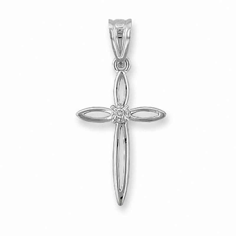 Main Image 1 of 14K White Gold Open Cross Charm with Diamond Accent