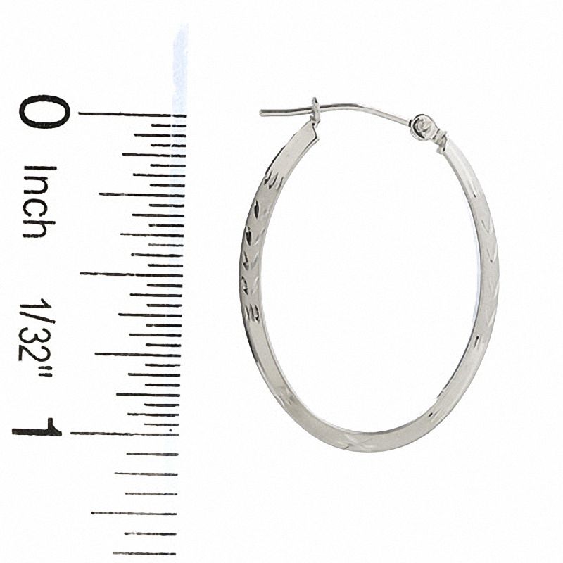 14K White Gold 27mm Oval Hoop Earrings with Satin and Diamond Cut Stations
