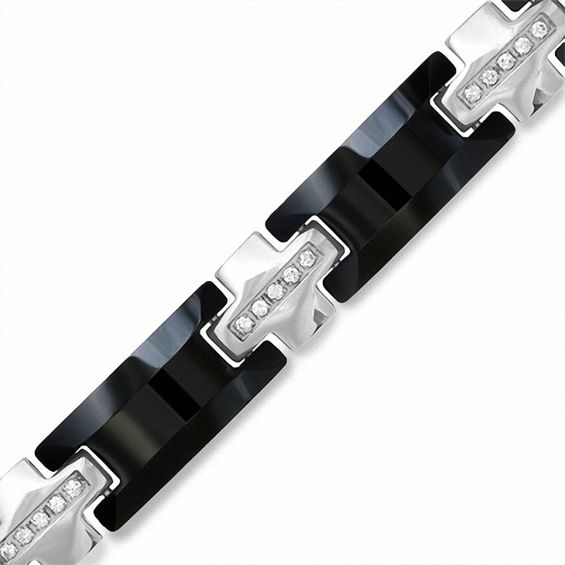 040 CT Tw Diamond Stainless Steel and Black Tungsten Bracelet
