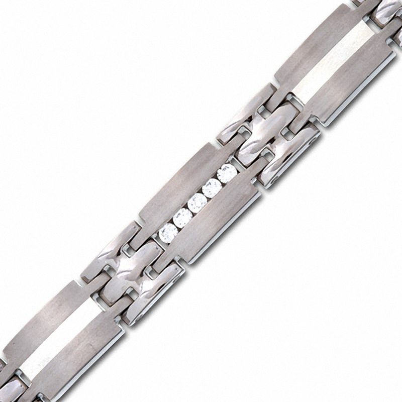 Main Image 2 of 0.50 CT. T.W. Diamond Bracelet in Titanium and Sterling Silver