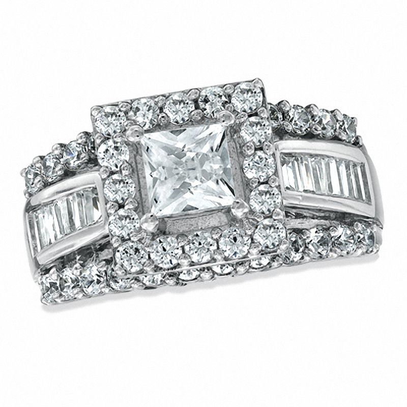 2.00 CT. T.W. Frame Square-Cut Diamond Engagement Ring in 14K White Gold (H-I/I1-I2)