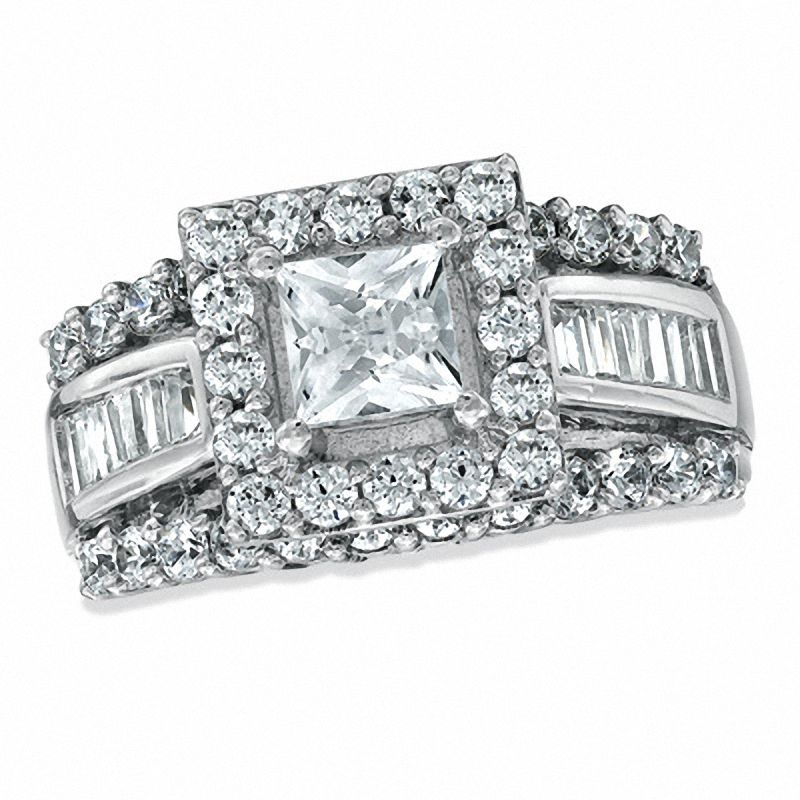 Main Image 1 of 2.00 CT. T.W. Frame Square-Cut Diamond Engagement Ring in 14K White Gold (H-I/I1-I2)