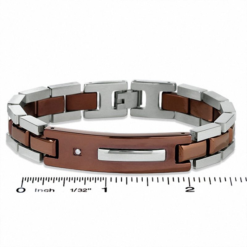 Men's Two-Tone Chocolate Stainless Steel ID Bracelet with Diamond Accents