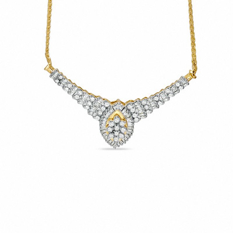 Main Image 1 of 1.75 CT. T.W. Marquise Diamond Crown Necklace in 10K Gold