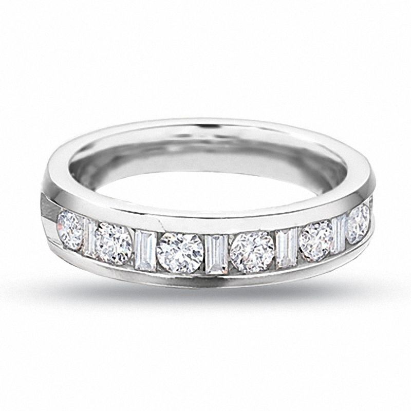 0.50 CT. T.W. Round and Baguette Diamond Channel Band in 14K White Gold