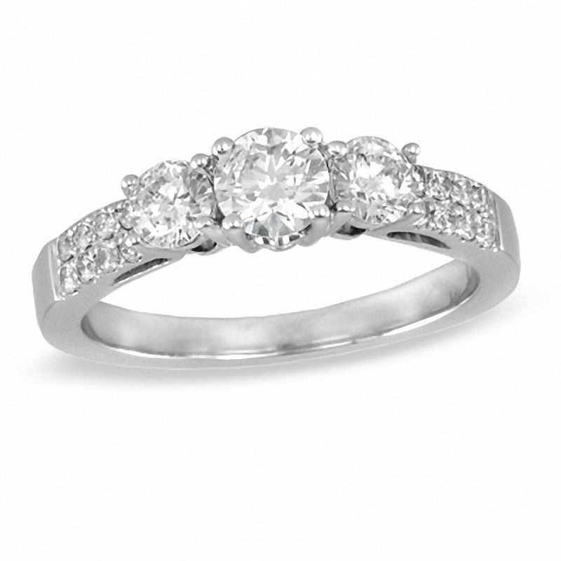 1.00 CT. T.W. Diamond Three Stone Past Present Future Ring in 14K White Gold|Peoples Jewellers