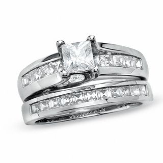 2.00 CT. T.W. Princess-Cut Diamond Bridal Set in 14K White Gold
