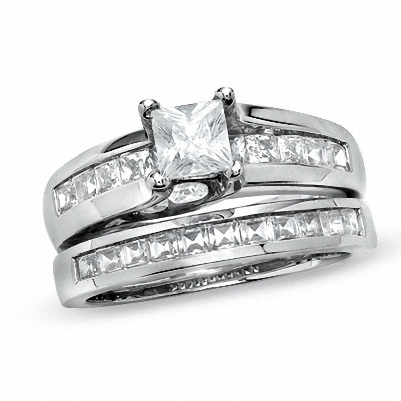 2.00 CT. T.W. Princess-Cut Diamond Bridal Set in 14K White Gold