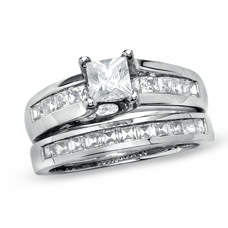 2.00 CT. T.W. Princess-Cut Diamond Bridal Set 14K White Gold