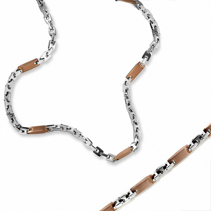 Stainless Steel Chocolate IP Fashion Necklace and Bracelet Set|Peoples Jewellers