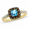 Thumbnail Image 1 of Cushion-Cut Blue Topaz and Smoky Quartz Ring in 10K Gold with Diamond Accents - Size 7