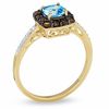 Thumbnail Image 2 of Cushion-Cut Blue Topaz and Smoky Quartz Ring in 10K Gold with Diamond Accents - Size 7