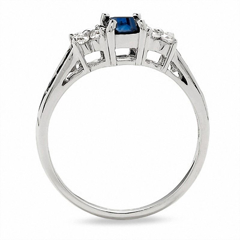 Main Image 2 of Emerald-Cut Blue and White Sapphire Ring in 14K White Gold