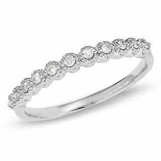 Round Diamond Accent Stackable Band with Pavé Outline in 14K White Gold