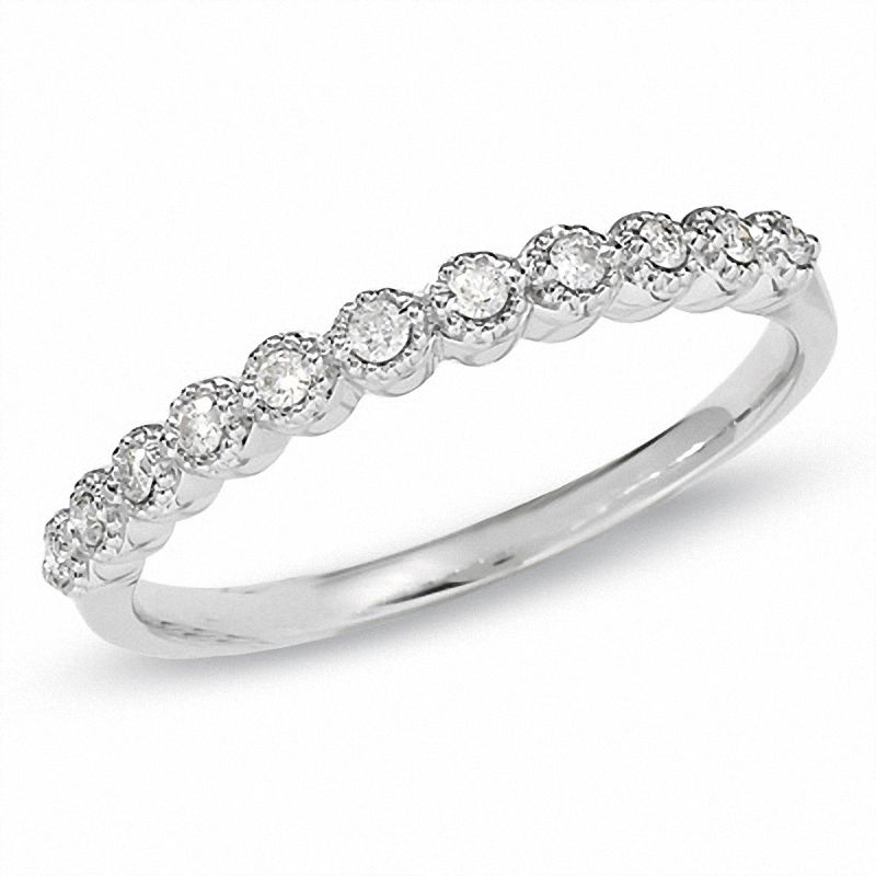 Round Diamond Accent Stackable Band with Pavé Outline in 14K White Gold
