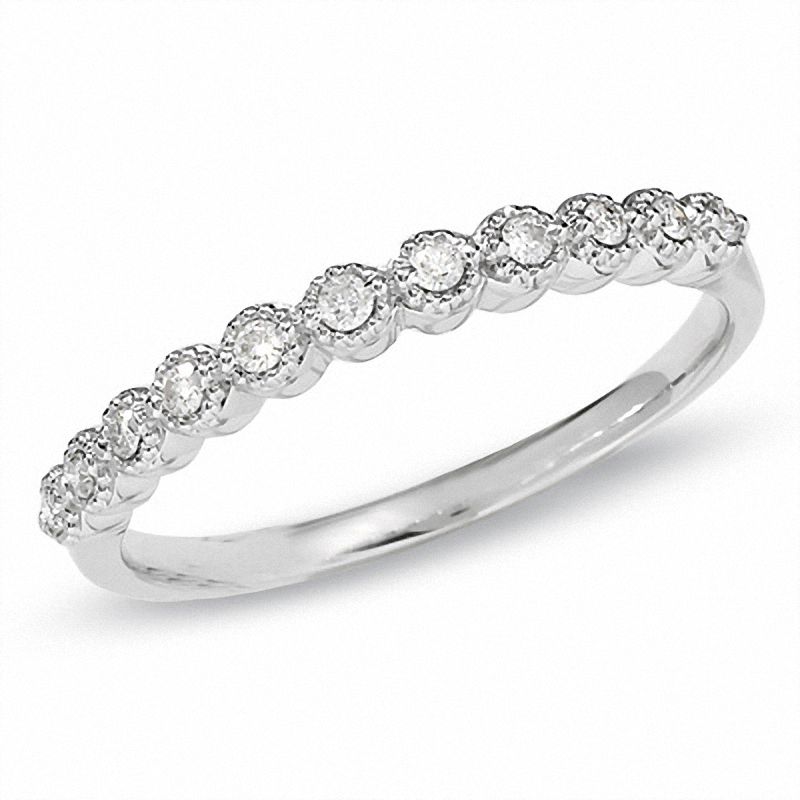 Round Diamond Accent Stackable Band with Pavé Outline in 14K White Gold|Peoples Jewellers