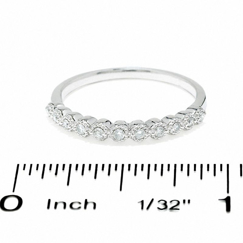 Round Diamond Accent Stackable Band with Pavé Outline in 14K White Gold