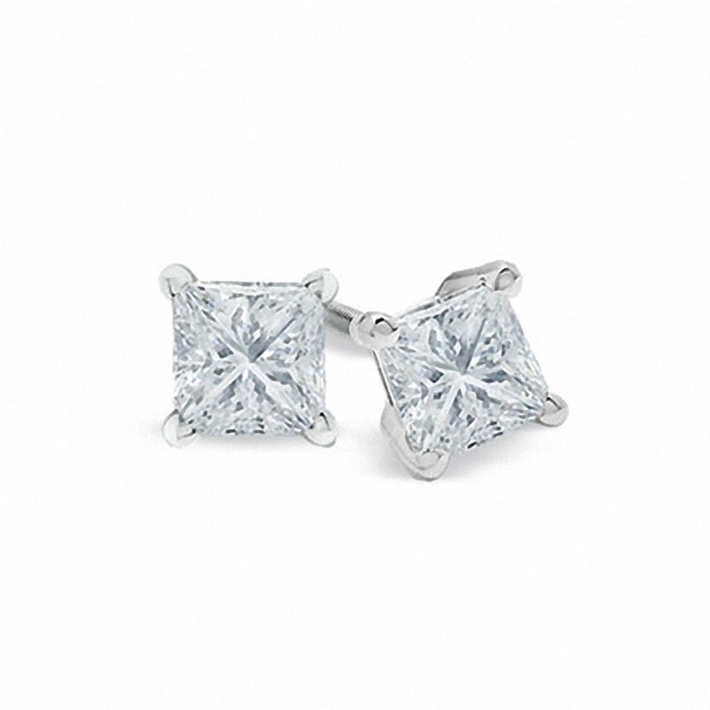 1.40 CT. T.W. Princess-Cut Solitaire Crown Royal Earrings in 14K White Gold (I-J/I2-I3)|Peoples Jewellers