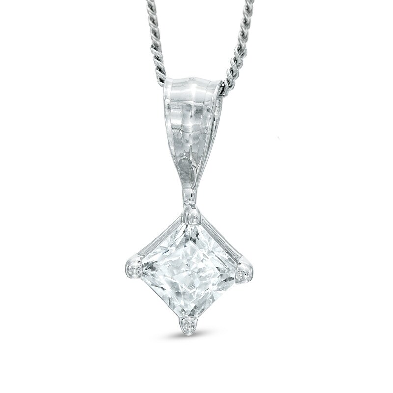 0.40 CT. Princess-Cut Diamond Solitaire Pendant in 14K White Gold (K-L/I2-I3)|Peoples Jewellers